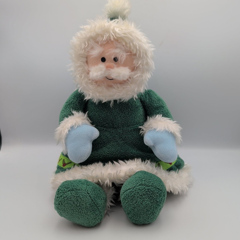 Lands End Christmas Plush Santa Gund Green Parka Faux Fur Hood Weighted Eskimo